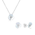 Load image into Gallery viewer, SO SEOUL Claire Triple Flower Petal Mother of Pearl or Abalone Shell Pendant Necklace and Stud Earrings Set with Austrian Crystals