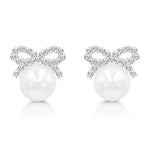 Load image into Gallery viewer, SO SEOUL Elegant Ribbon Bow Chic Pearl and Diamond Simulant Cubic Zirconia Stud Earrings