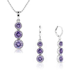 Load image into Gallery viewer, SO SEOUL Athena Triple Solitaire Diamond Simulant Zirconia Hoop Earrings with Pendant Chain Necklace Jewelry Gift Set