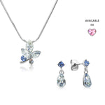 Load image into Gallery viewer, SO SEOUL Ioni Maple Leaf Blue Shade or Pink Swarovski® Crystal Pendant Necklace and Earrings Set