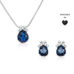 Load image into Gallery viewer, SO SEOUL Graceful Bow Silver Night and Montana Swarovski® Crystal Pendant Necklace & Stud Earrings Set