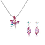 Load image into Gallery viewer, SO SEOUL Ioni Maple Leaf Blue Shade or Pink Swarovski® Crystal Pendant Necklace and Earrings Set