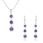 Load image into Gallery viewer, SO SEOUL Athena Three Solitaire Diamond Simulant Zircon Hoop Earrings with Pendant Necklace Gift Set