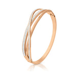 Load image into Gallery viewer, SO SEOUL Harper Twist Intertwined Insets White Austrian Crystal Rose Gold Side Hinged Bangle