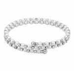 Load image into Gallery viewer, SO SEOUL Quinn Pearl in White Double Row Austrian Crystal Circle Spiral Adjustable Open-End Bangle