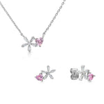 Load image into Gallery viewer, SO SEOUL Leilani Floral Pink Simulated Diamond Zirconia Stud Earrings and Necklace Set