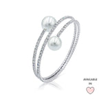 Load image into Gallery viewer, SO SEOUL Quinn Elegance - White or Pink Pearl Double Row Austrian Crystal Adjustable Spiral Bangle