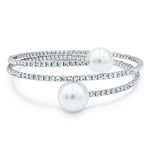 Load image into Gallery viewer, SO SEOUL Quinn Elegance - White or Pink Pearl Double Row Austrian Crystal Adjustable Spiral Bangle
