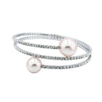 Load image into Gallery viewer, SO SEOUL Quinn Elegance - White or Pink Pearl Double Row Austrian Crystal Adjustable Spiral Bangle