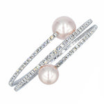 Load image into Gallery viewer, SO SEOUL Quinn Elegance - White or Pink Pearl Double Row Austrian Crystal Adjustable Spiral Bangle
