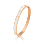 Load image into Gallery viewer, SO SEOUL Claire Mother of Pearl Encrusted with Austrian Crystal Rhodium/Rose Gold Side Hinged Bangle