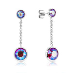 Load image into Gallery viewer, SO SEOUL Bella Light Sapphire or Light Siam Shimmer Swarovski® Crystal and Silver Chain Dangle Earrings