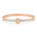 Load image into Gallery viewer, SO SEOUL Olivia Orbit Round Circle Double Row Insets Austrian Crystal Rose Gold Side Hinged Bangle