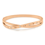 Load image into Gallery viewer, SO SEOUL Roman Numeral Intertwine Encrusted Diamond Simulant Rhodium/Rose Gold Side Hinged Bangle