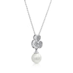 Load image into Gallery viewer, SO SEOUL Alette Clover Elegance Set - Pave Cubic Zirconia Necklace with Pearl Drop & Matching Stud Earrings