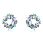 Load image into Gallery viewer, SO SEOUL Aqua Blue or Glimmering Purple Wreath Austrian Crystal Stud Earrings and Pendant Necklace Set
