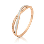 Load image into Gallery viewer, SO SEOUL Roman Numeral Intertwine Double Row Insets Austrian Crystal Rose Gold Side Hinged Bangle