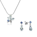 Load image into Gallery viewer, SO SEOUL Ioni Maple Leaf Blue Shade or Pink Swarovski® Crystal Pendant Necklace and Earrings Set