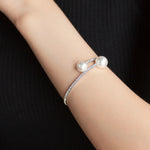 Load image into Gallery viewer, SO SEOUL Quinn Pearl Bracelet – Spiral Adjustable Cuff with Austrian Crystals in Pink or White