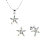 Load image into Gallery viewer, SO SEOUL Starfish-Inspired Aurore Boreale and Pink Austrian Crystal Stud Earrings and Pendant Necklace Set
