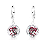 Load image into Gallery viewer, SO SEOUL Camellia-Inspired Rose, White or Ruby-Red Floral Diamond Simulant Zirconia Hoop or Clip-On Earrings