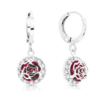 Load image into Gallery viewer, SO SEOUL Camellia-Inspired Rose, White or Ruby-Red Floral Diamond Simulant Zirconia Hoop or Clip-On Earrings