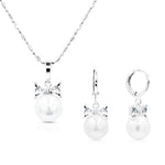 Load image into Gallery viewer, SO SEOUL Elegant Pearl and Diamond Simulant Ribbon Hoop Earrings and Pendant Necklace Set