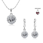 Load image into Gallery viewer, SO SEOUL Camellia-Inspired Rose, White or Ruby-Red Floral Diamond Simulant Zirconia Hoop Earrings and Necklace Set