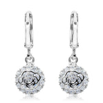 Load image into Gallery viewer, SO SEOUL Camellia-Inspired Rose, White or Ruby-Red Floral Diamond Simulant Zirconia Hoop Earrings and Necklace Set