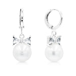 Load image into Gallery viewer, SO SEOUL Elegant Pearl and Diamond Simulant Ribbon Hoop Earrings and Pendant Necklace Set