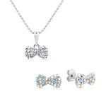 Load image into Gallery viewer, SO SEOUL Ribbon Bow Aurore Boreale Austrian Crystal Stud Earrings and Necklace Jewelry Set