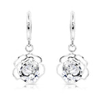 Load image into Gallery viewer, SO SEOUL Camellia Flower Encased Diamond Simulant Zirconia Pendant Necklace and Hoop Earrings Set