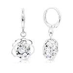 Load image into Gallery viewer, SO SEOUL Camellia Flower Encased Diamond Simulant Zirconia Pendant Necklace and Hoop Earrings Set