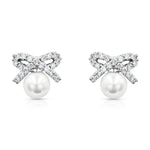 Load image into Gallery viewer, SO SEOUL Elegant Ribbon Bow Chic Pearl and Diamond Simulant Cubic Zirconia Stud Earrings