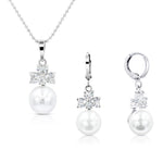 Load image into Gallery viewer, SO SEOUL Alette Clover Set - Cubic Zirconia Diamond Simulant with Pearl Necklace and Hinge Hoop Earrings
