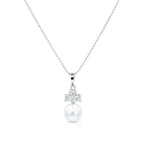 Load image into Gallery viewer, SO SEOUL Alette Clover Set - Cubic Zirconia Diamond Simulant with Pearl Necklace and Hinge Hoop Earrings