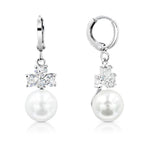 Load image into Gallery viewer, SO SEOUL Alette Clover Set - Cubic Zirconia Diamond Simulant with Pearl Necklace and Hinge Hoop Earrings