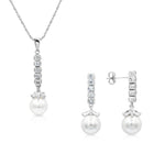 Load image into Gallery viewer, SO SEOUL Everleigh Pearl and Diamond Simulant Zirconia Drop Earrings and Pendant Necklace Set
