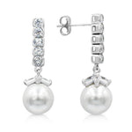 Load image into Gallery viewer, SO SEOUL Everleigh Pearl and Diamond Simulant Zirconia Drop Earrings and Pendant Necklace Set