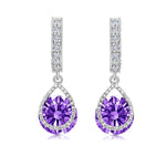 Load image into Gallery viewer, SO SEOUL Lic Crown Teardrop Amethyst-Colored Solitaire Cubic Zirconia Hoop Earrings and Pendant Necklace Set