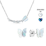 Load image into Gallery viewer, SO SEOUL Claire Flying Butterfly Mother of Pearl or Abalone Shell with Austrian Crystals Stud Earrings and Pendant Necklace Set