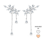 Load image into Gallery viewer, SO SEOUL S-Shaped Floral Chain Rhodium or Rose Gold Diamond Simulant Dangle Stud Earrings