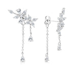 Load image into Gallery viewer, SO SEOUL S-Shaped Floral Chain Rhodium or Rose Gold Diamond Simulant Dangle Stud Earrings