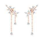 Load image into Gallery viewer, SO SEOUL S-Shaped Floral Chain Rhodium or Rose Gold Diamond Simulant Dangle Stud Earrings