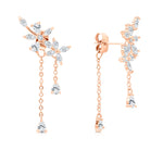 Load image into Gallery viewer, SO SEOUL S-Shaped Floral Chain Rhodium or Rose Gold Diamond Simulant Dangle Stud Earrings