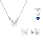 Load image into Gallery viewer, SO SEOUL Claire Flower Butterfly Mother of Pearl or Abalone Shell with Austrian Crystal Stud Earrings and Pendant Necklace Set
