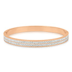 Load image into Gallery viewer, SO SEOUL Chentel Classic Double Row Insets White Austrian Crystal Rose Gold Side Hinged Bangle