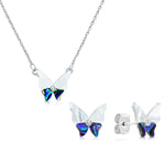 Load image into Gallery viewer, SO SEOUL Claire Flower Butterfly Mother of Pearl or Abalone Shell with Austrian Crystal Stud Earrings and Pendant Necklace Set