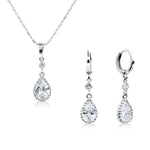 Load image into Gallery viewer, SO SEOUL Luxury Crown Teardrop and Round Diamond Simulant Cubic Zirconia Hoop Earrings and Pendant Necklace Set