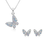 Load image into Gallery viewer, SO SEOUL Caria Butterfly Aurore Boreale Crystal Pendant Necklace and Stud Earrings Set